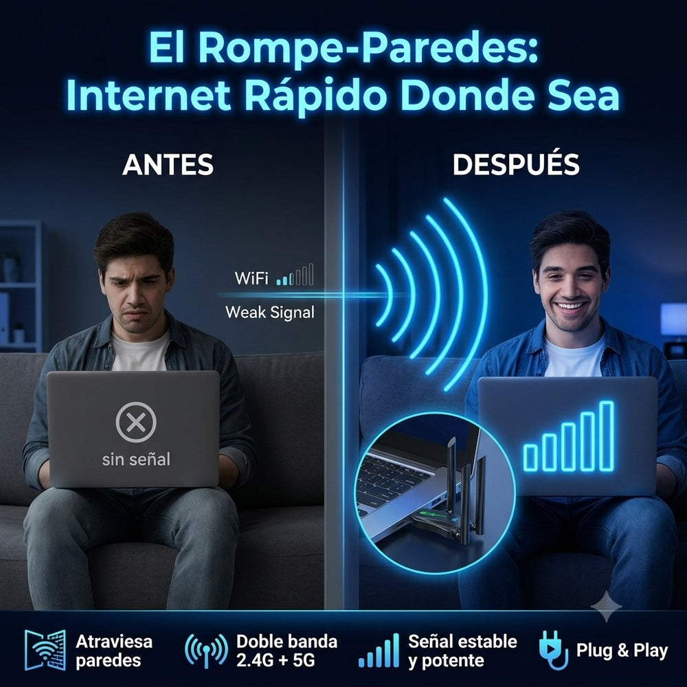 Antena USB WiFi de Alta Ganancia — Senal Fuerte Sin Limites 📶