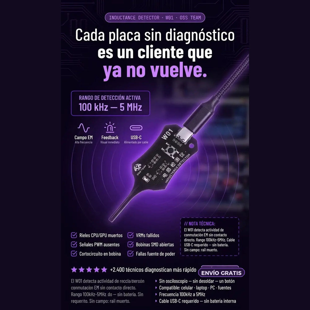 InducTaster Pro — Probador de Inductancia Sin Contacto · Detecta Fallas Sin Desoldar 🔧