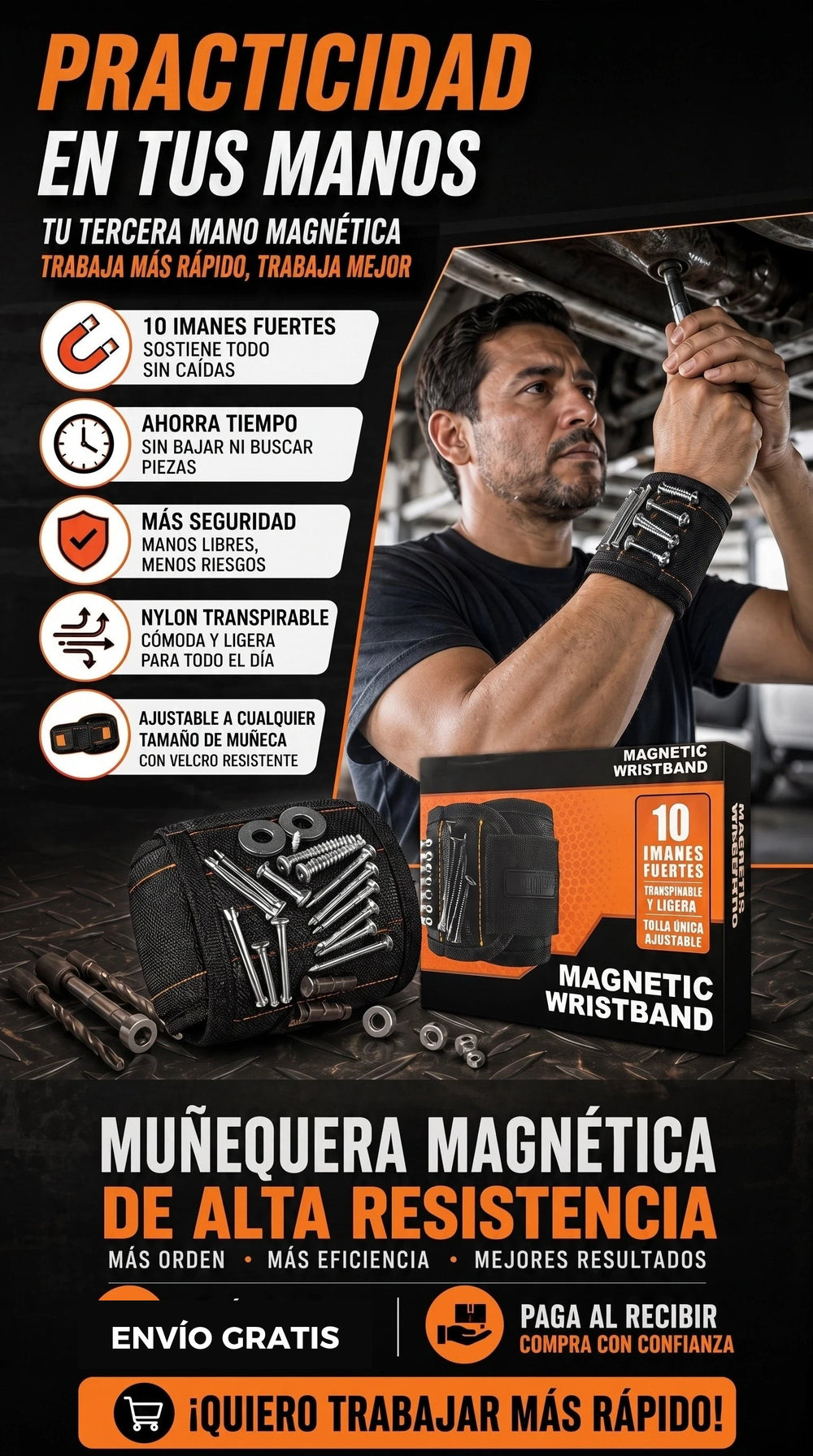 Munequera Magnetica — Tu Taller en tu Muneca · Tornillos y Brocas Siempre a Mano 🧲