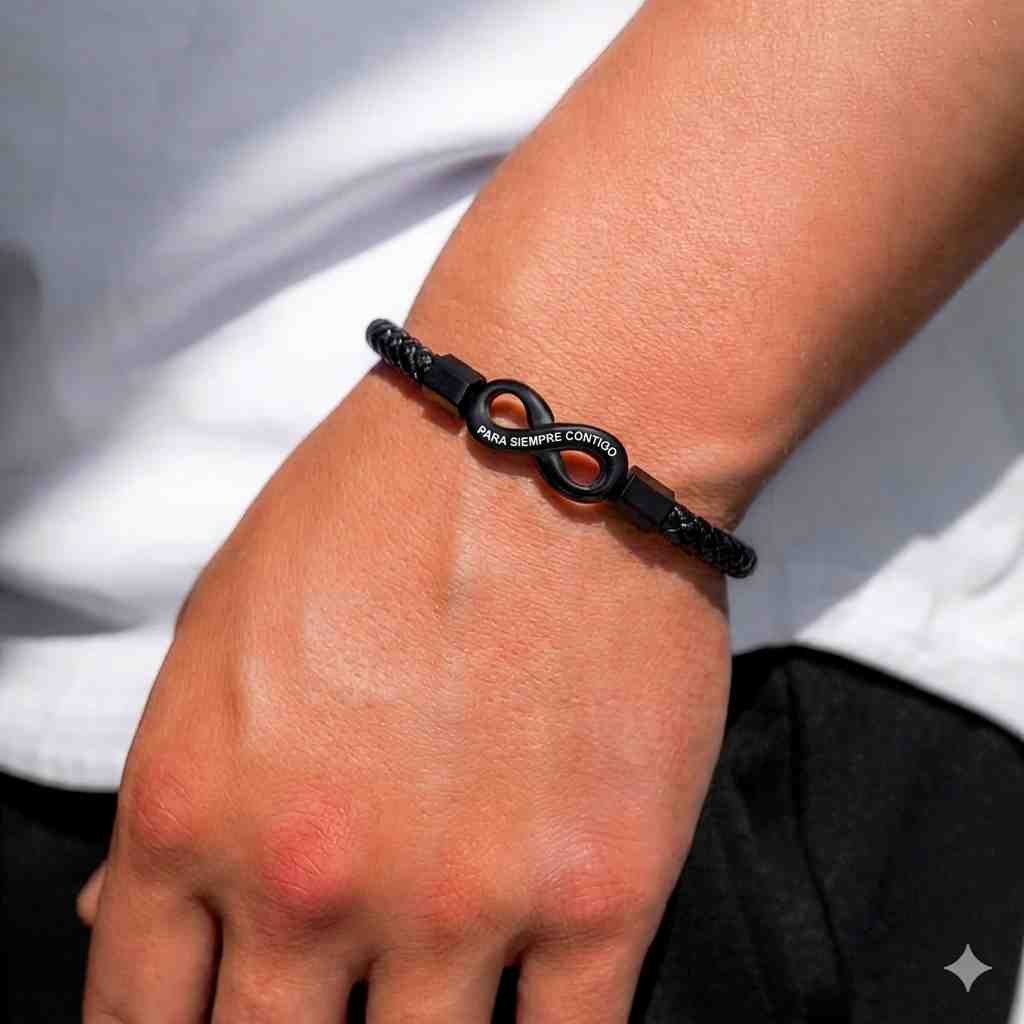 Infinito Para Él — Pulsera de Cuero con Tarjeta «A mi Esposo»