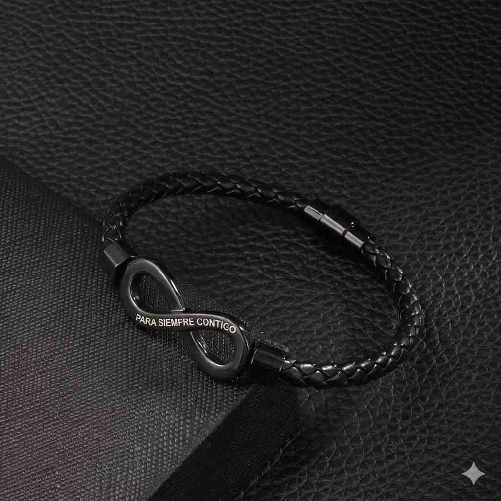 Infinito Para Él — Pulsera de Cuero con Tarjeta «A mi Esposo»