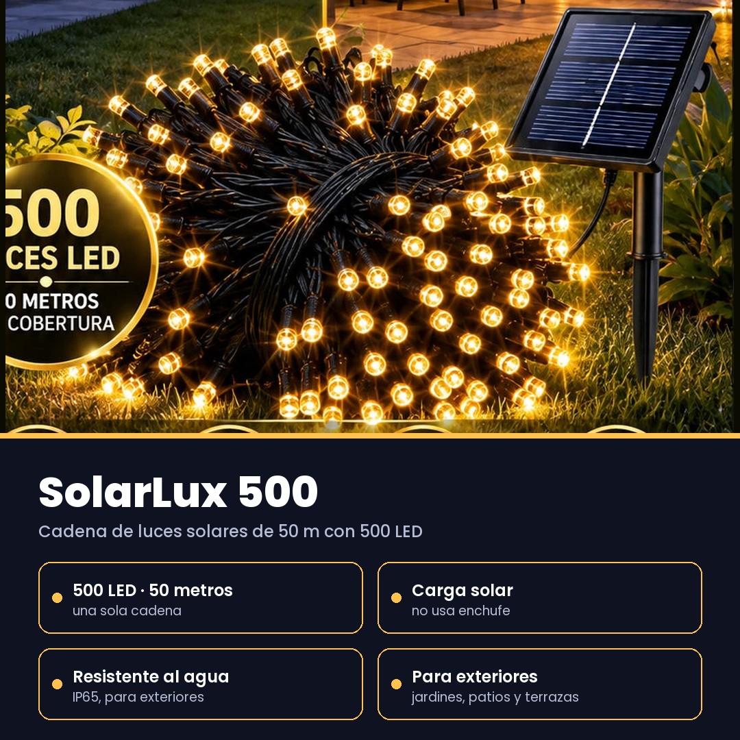 SolarLux 500 — Cadena de Luces Solares de 50 m con 500 LED
