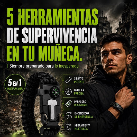 Pulsera de Supervivencia 5 en 1 — Brújula, Silbato y Pedernal 🧭 — 1