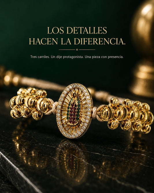 Pulsera Virgen Tres Carriles — Oro Laminado 18k, con Estuche ✨ — 1
