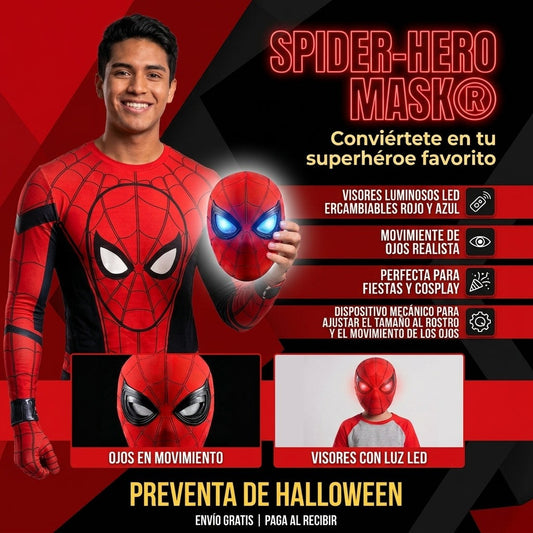 Máscara SpiderHero con Ojos LED Movibles — Control por Mentón 🕷️ — 1