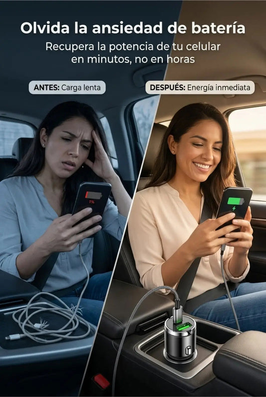 Cargador de Auto 2 en 1 USB + Tipo C — Carga Rápida de Verdad