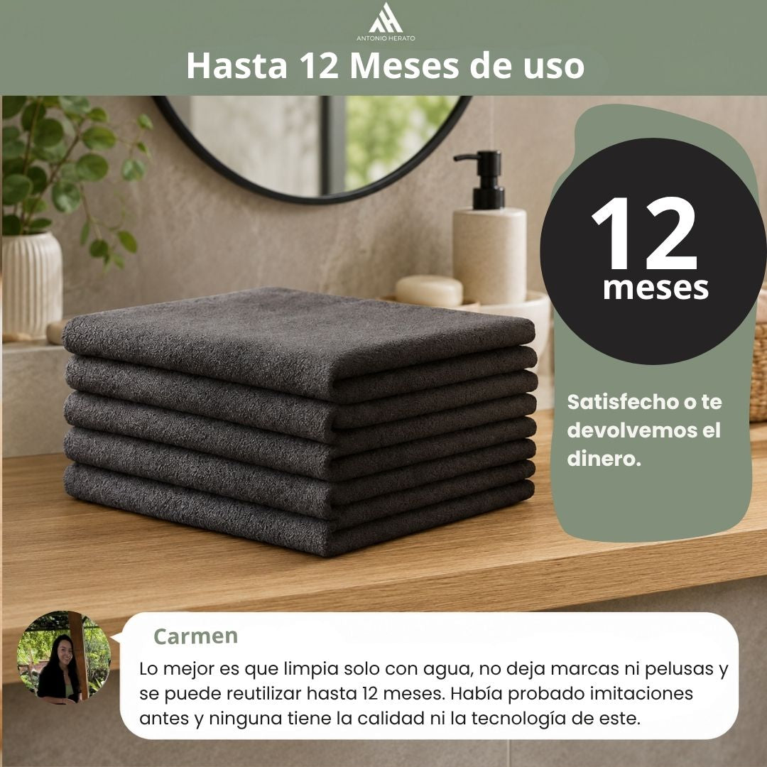 Paños Mágicos de Microfibra — Limpian Solo con Agua, Sin Marcas