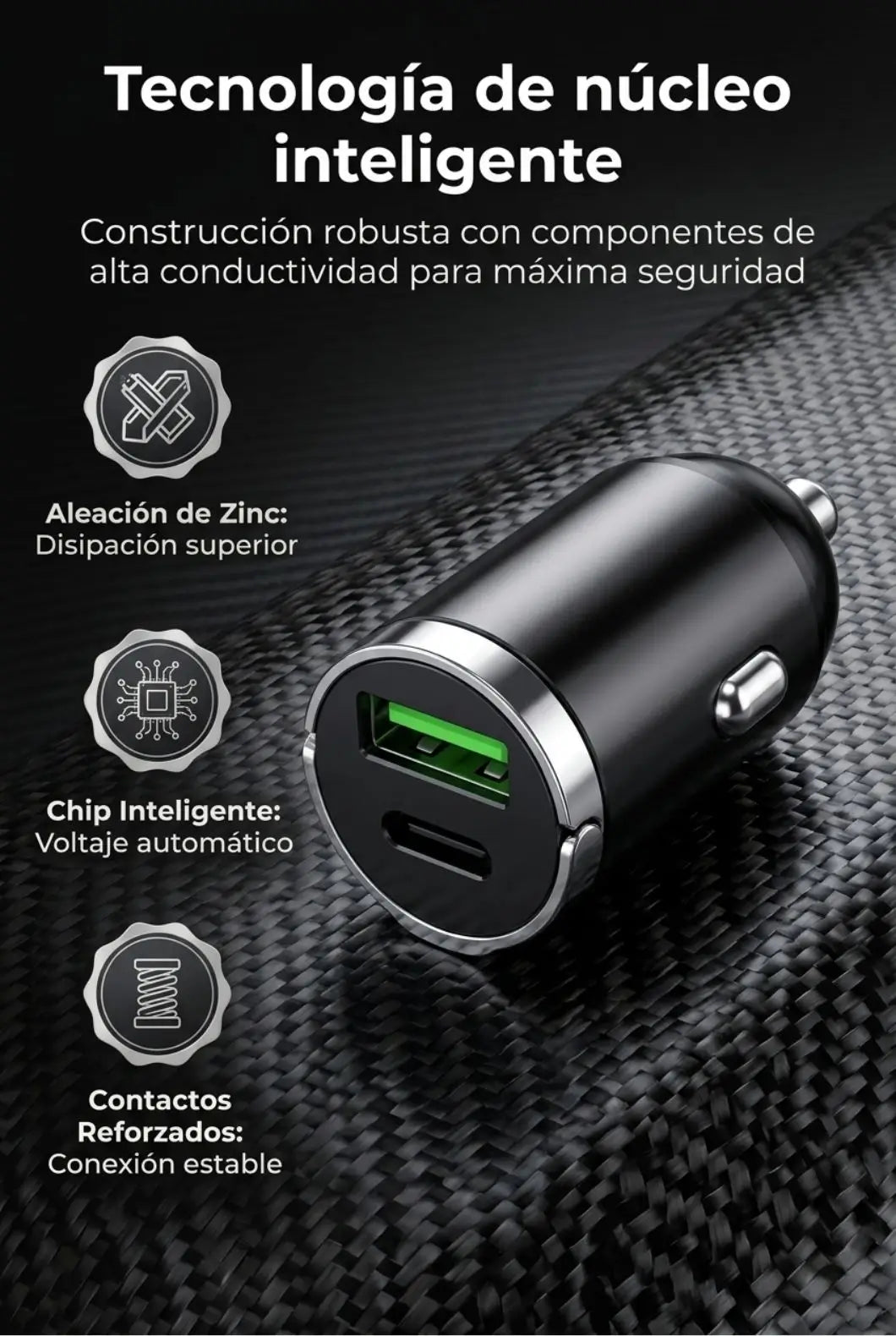 Cargador de Auto 2 en 1 USB + Tipo C — Carga Rápida de Verdad