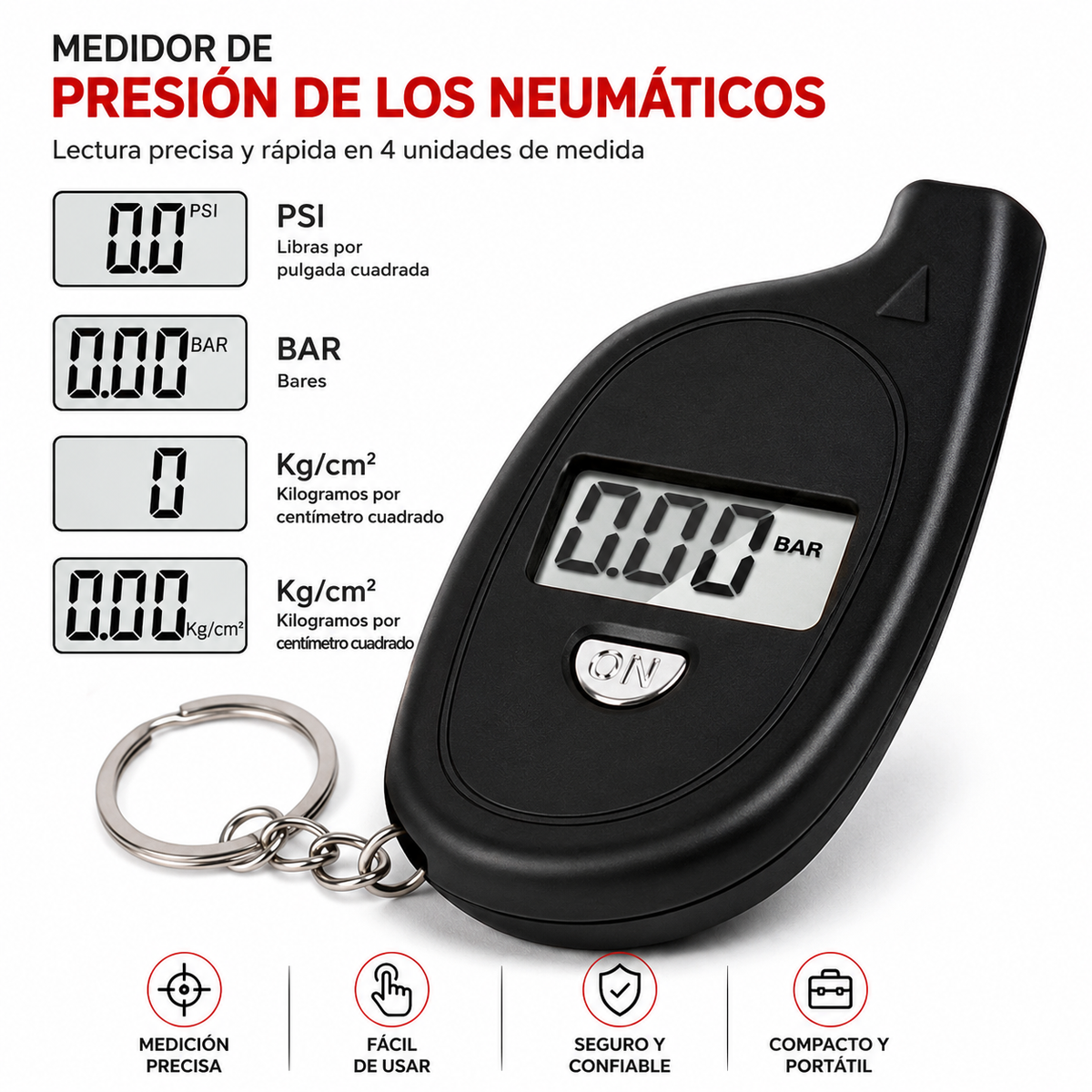 Medidor Digital de Presión de Llantas — Lectura Exacta en Segundos