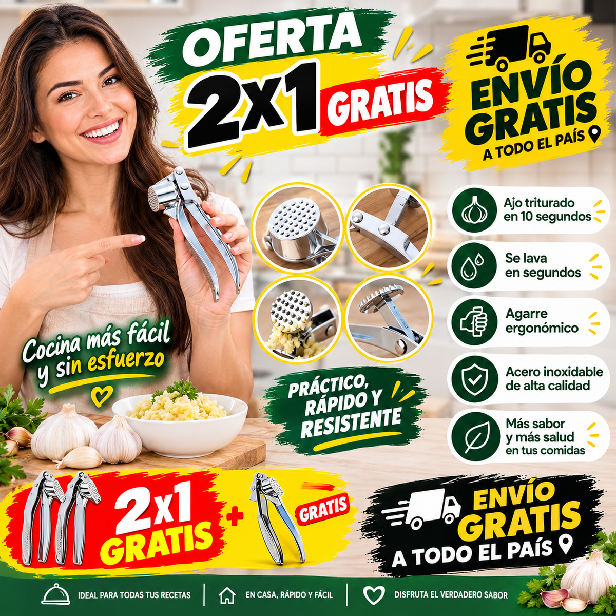 AjoPress Pro — Prensa Trituradora de Ajo y Jengibre