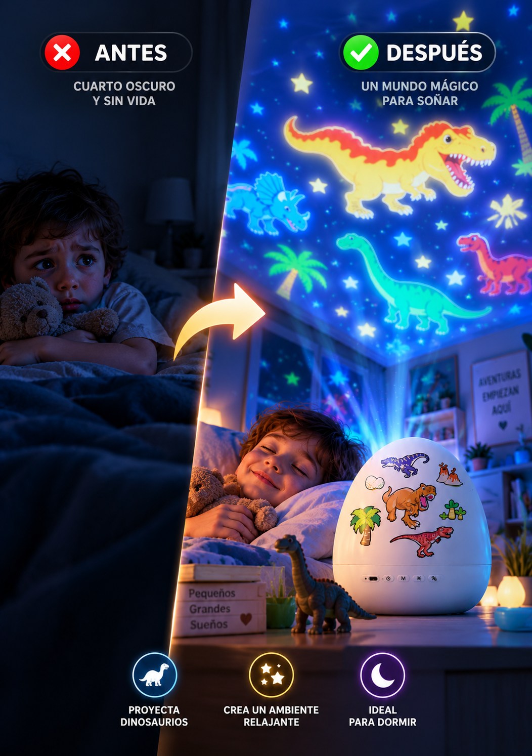 DinoLux — Huevo Proyector de Dinosaurios y Estrellas