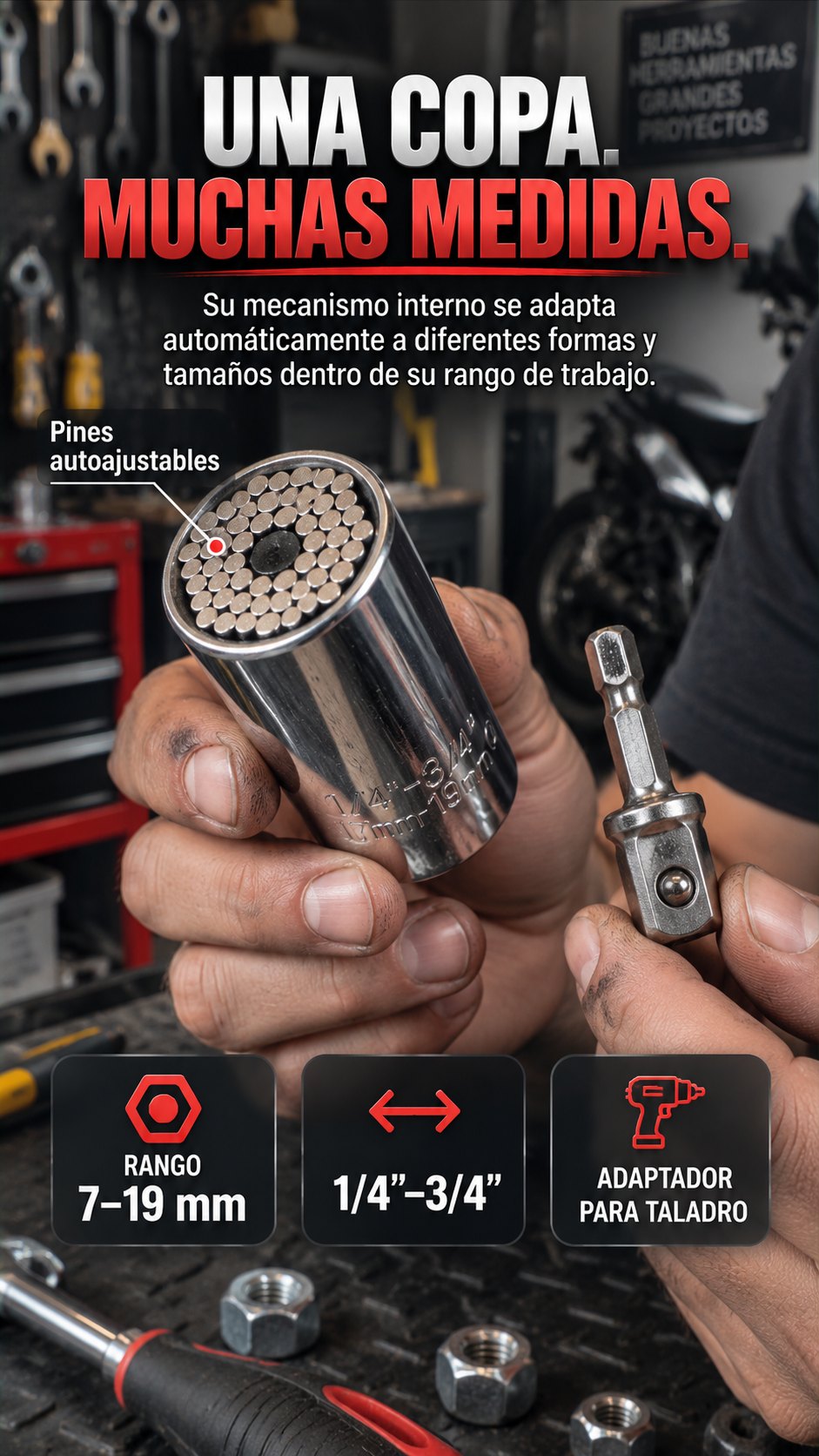 Copa Universal Autoajustable 🔧 7 a 19 mm · Una Sola Copa para Todo — 1
