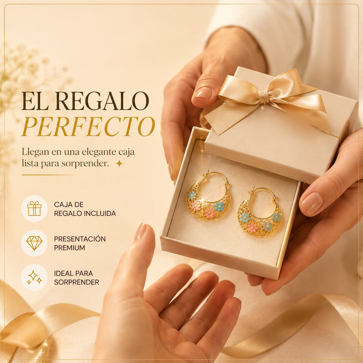 Aretes Media Luna de Filigrana 💛 Baño de Oro 18k · Incluye Caja de Regalo — 1