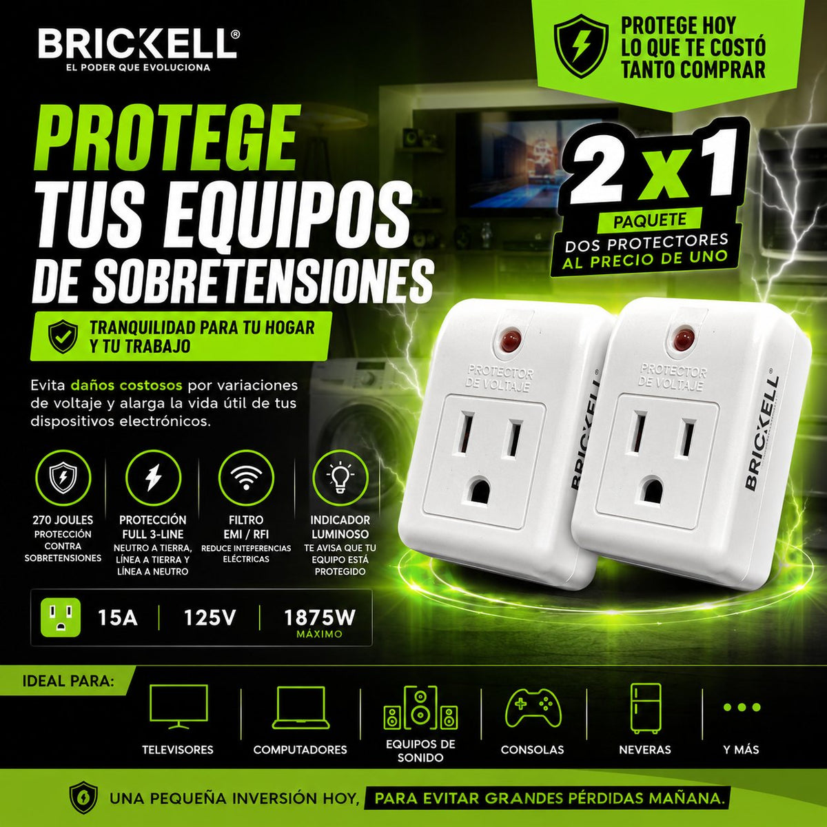 Protector de Voltaje ⚡ Cuida tu TV, Computadora y Electrodomésticos — Oferta 2x1 — 1