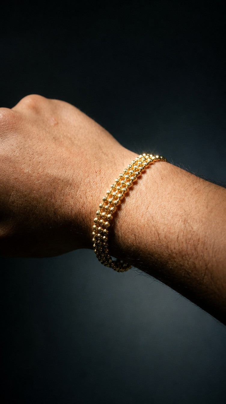Pulsera Militar Diamantada Dorada ⛓️ 3 Carriles · 21 cm con Extensor — 2