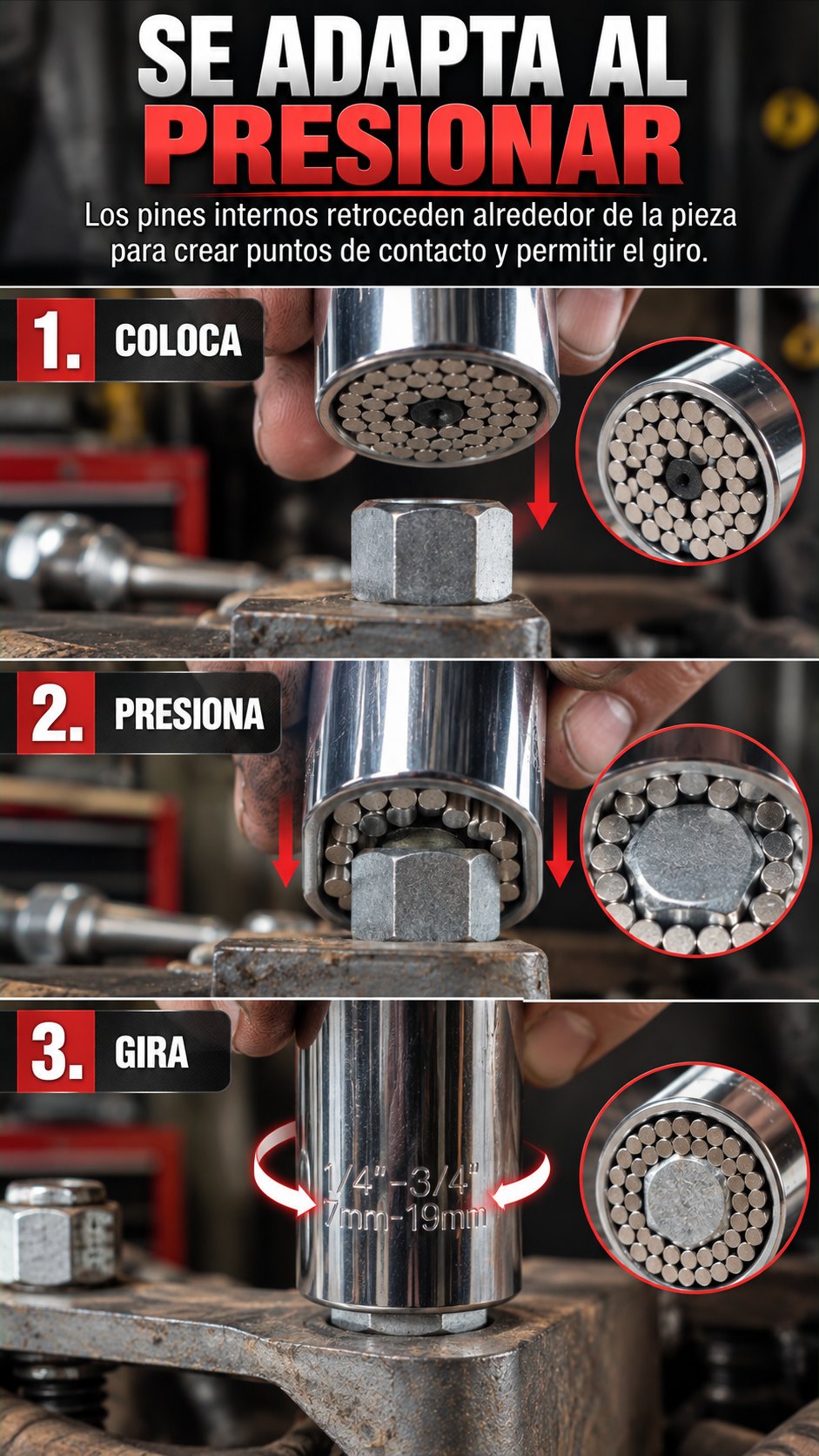 Copa Universal Autoajustable 🔧 7 a 19 mm · Una Sola Copa para Todo — 2