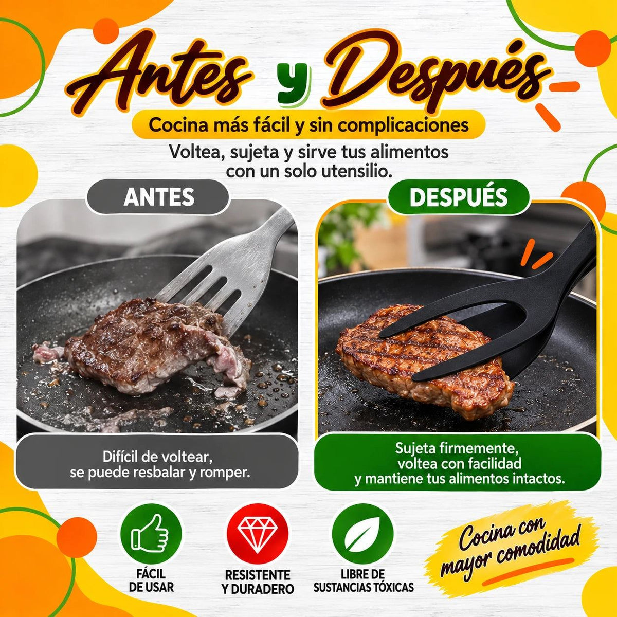 FlipGrip 2 en 1 🍳 Espátula y Pinza en un Solo Utensilio — 3