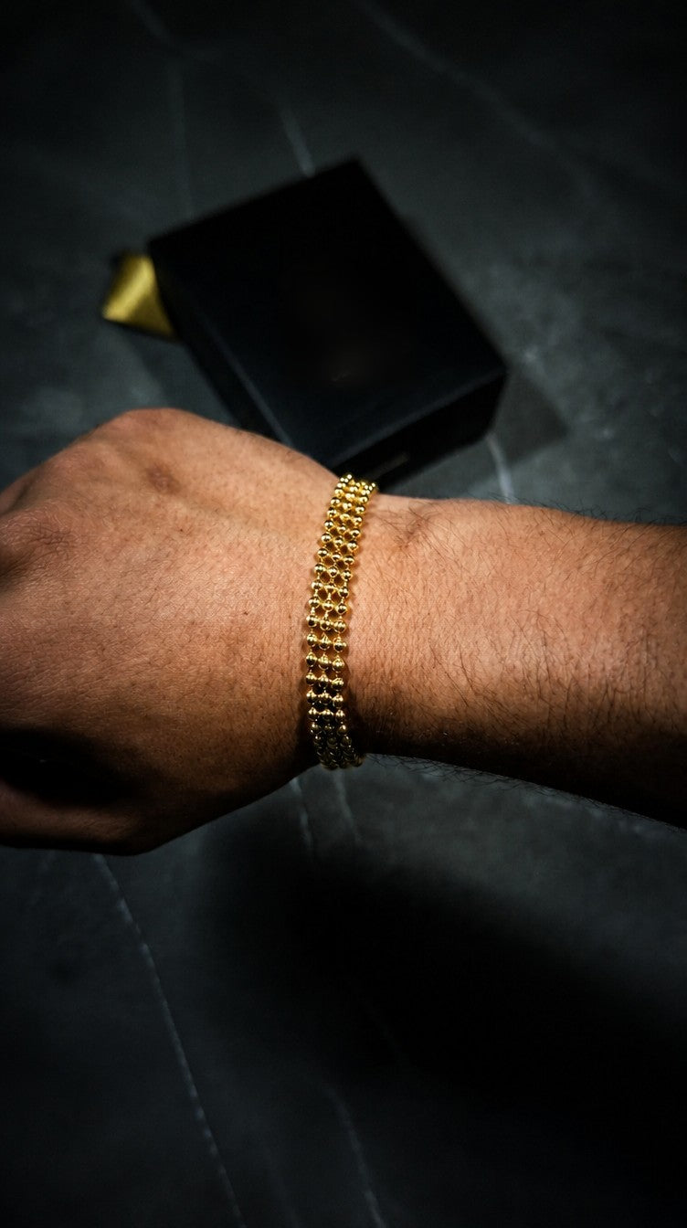 Pulsera Militar Diamantada Dorada ⛓️ 3 Carriles · 21 cm con Extensor — 3