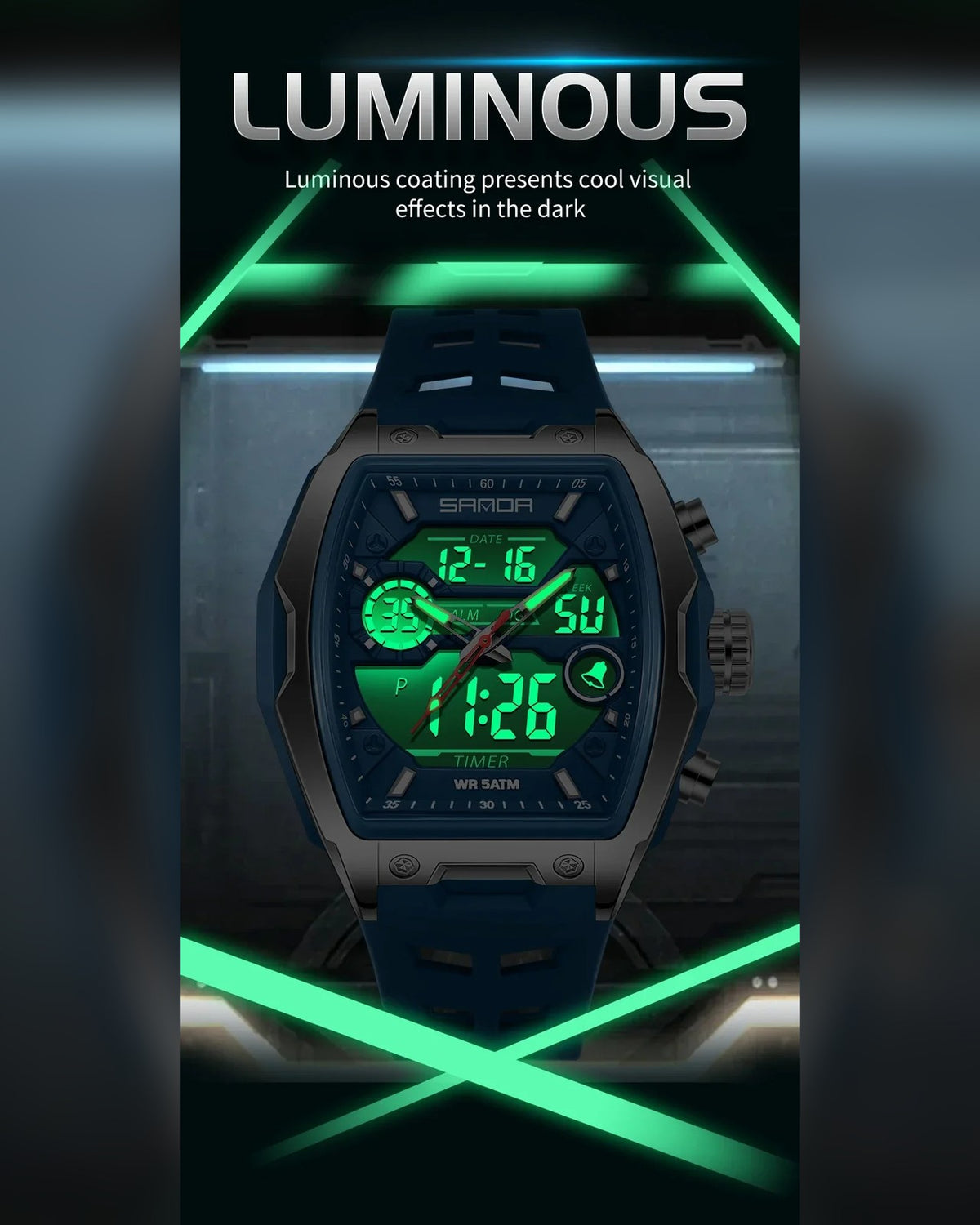 Reloj SANDA 6235 ⌚ Doble Hora Análogo + Digital, Resistente al Agua 5ATM — 4
