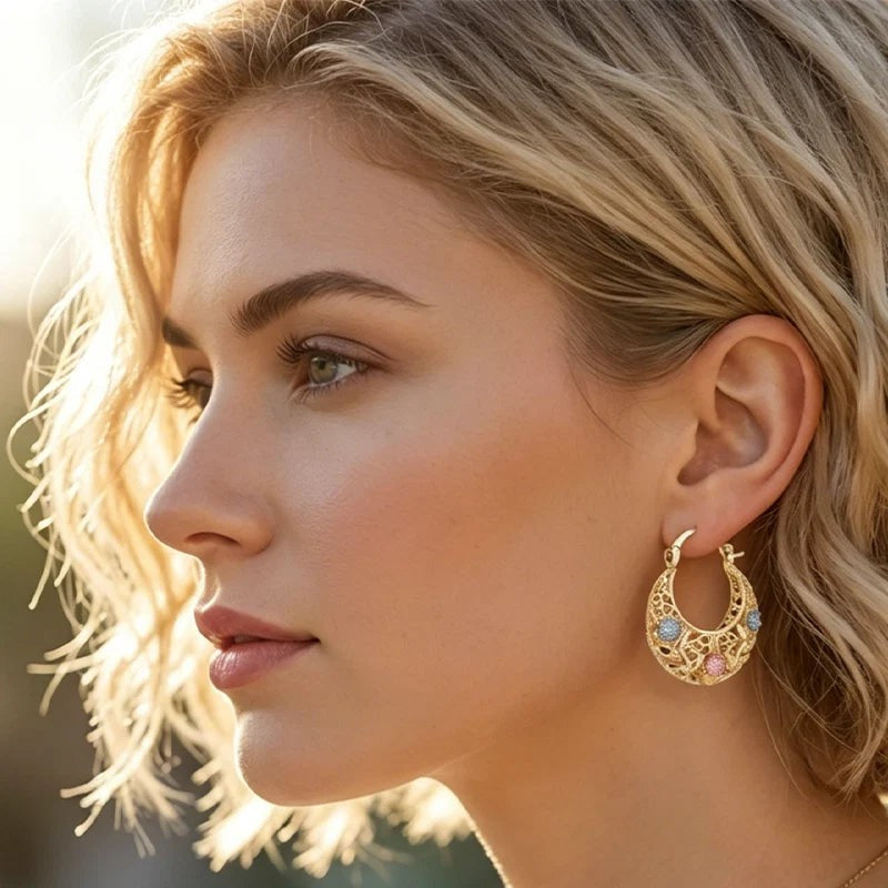 Aretes Media Luna de Filigrana 💛 Baño de Oro 18k · Incluye Caja de Regalo — 5