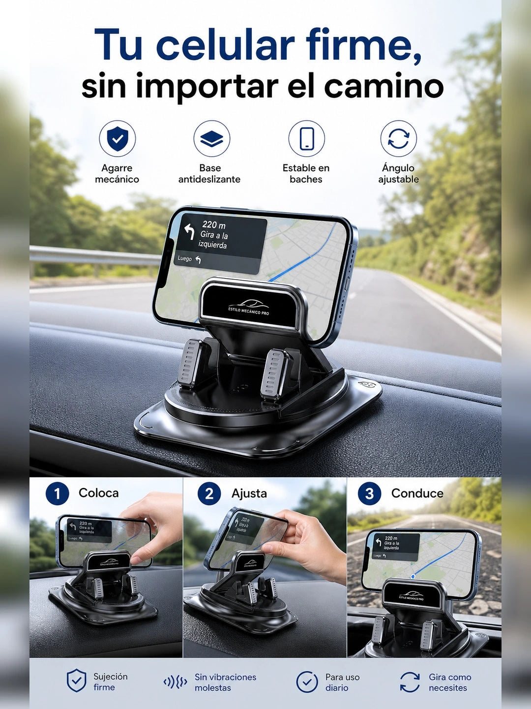 AutoGrip 📱 Soporte 360° para Celular con Agarre Mecánico y Base Antideslizante — 7