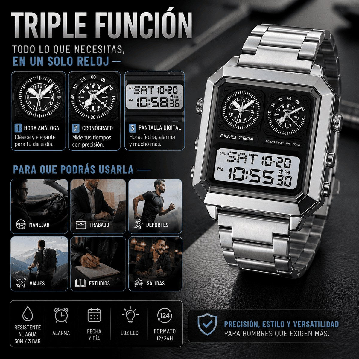 Reloj Titán Supremo SKMEI 2204 + Pulsera Esclava de Regalo