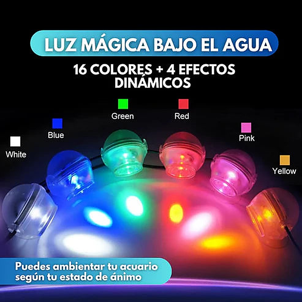 Foco LED Sumergible para Acuario 🐠 16 Colores y 4 Efectos,  — 2