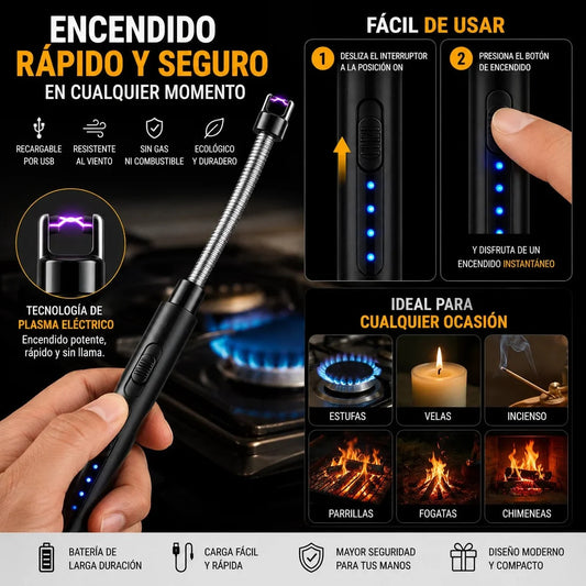 Encendedor de Plasma Recargable — Sin Gas, Cuello Flexible