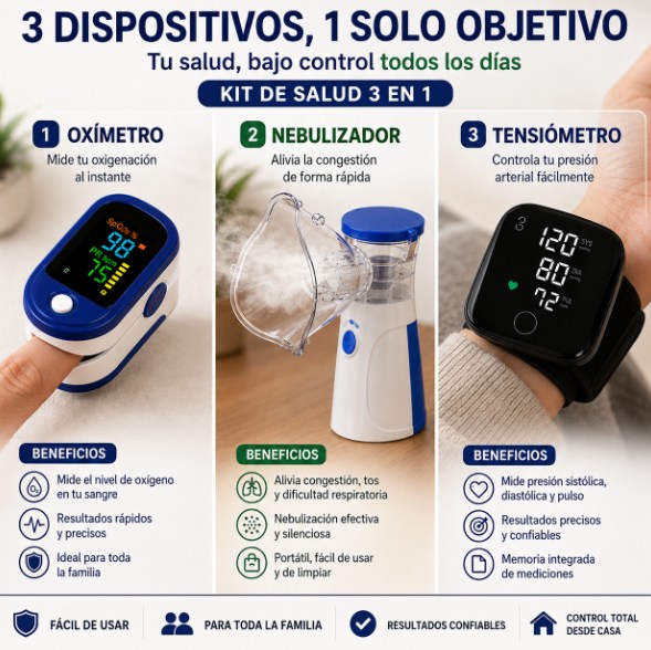 Kit de Salud 3 en 1 — Tensiómetro + Nebulizador + Oxímetro 🩺
