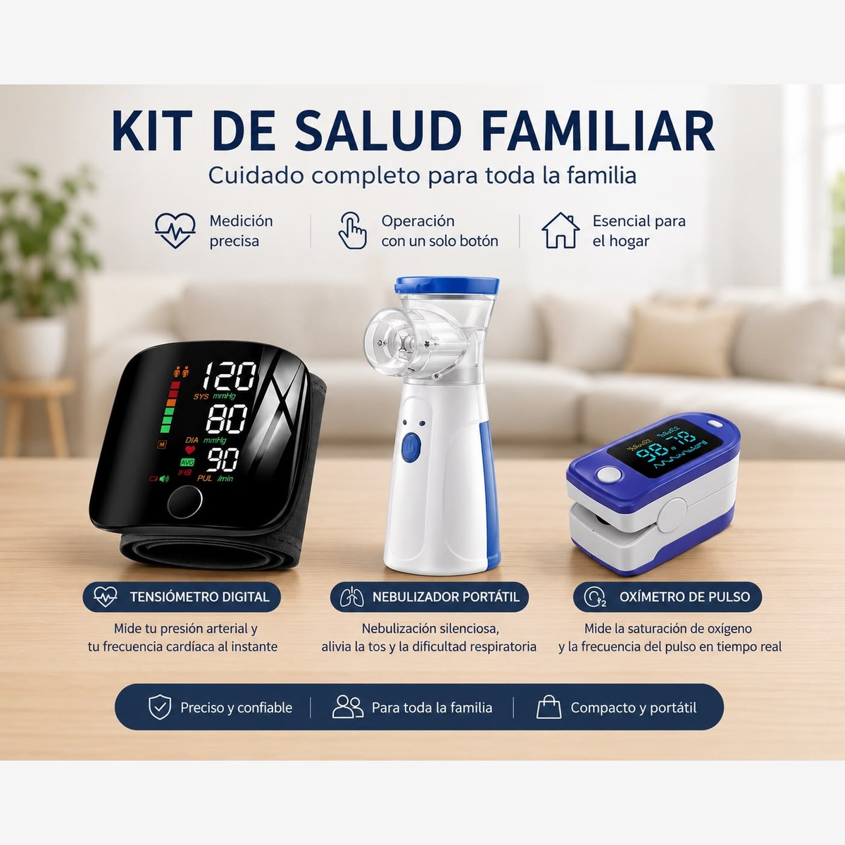 Kit de Salud 3 en 1 — Tensiómetro + Nebulizador + Oxímetro 🩺