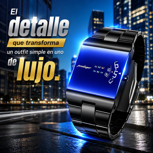 Reloj Futuro Elite — LED Azul, Tecnología y Elegancia