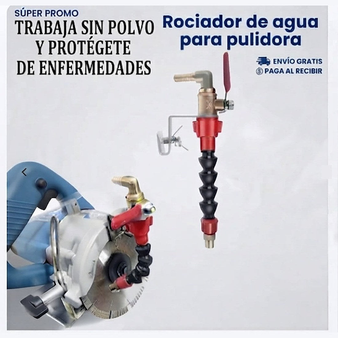 Rociador de Agua para Pulidora — Corte sin polvo con manguera flexible